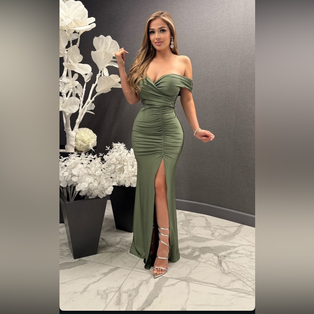 Elegant Olive Off-Shoulder Dress